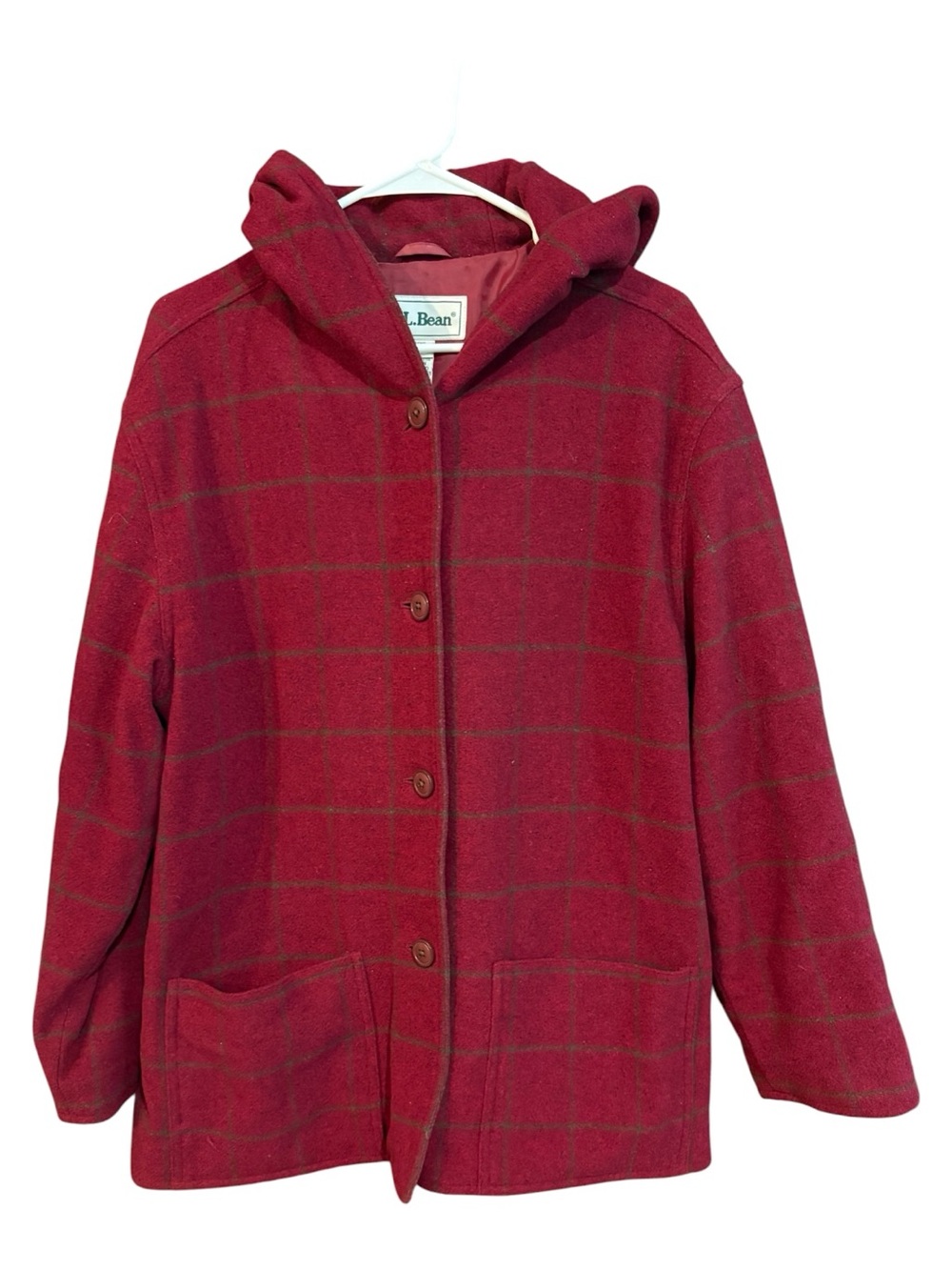L.L. Bean Vintage Women’s Red Plaid Hooded Wool Blend Jacket